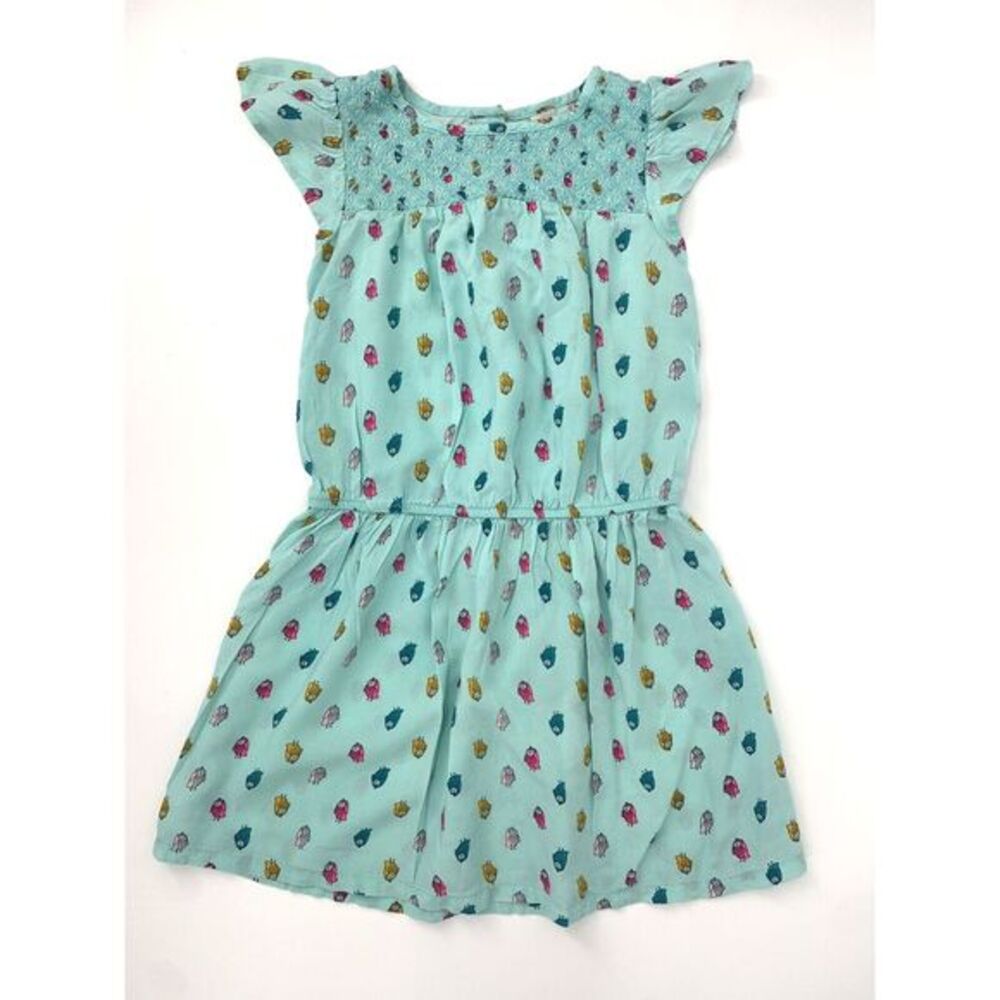 Cat & Jack Teal with Owls Elastic Waist Cap Sleeve Girl's Dress Size S 6/6X